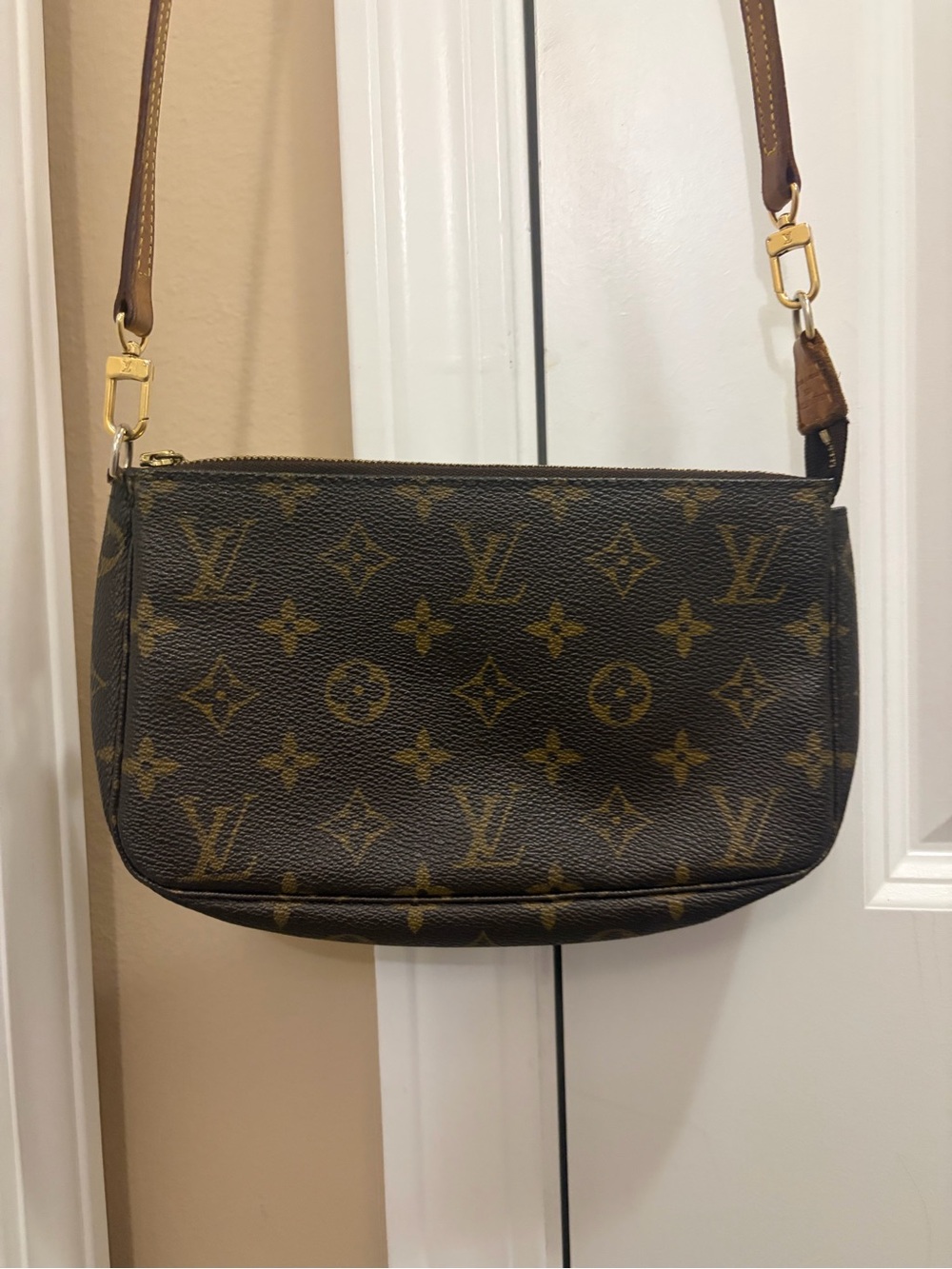 Louis Vuitton Monogram Canvas Crossbody Pochette in Brown and Gold